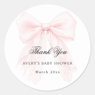 Sticker Rond Fille au Nœud Rose Fête Moderne de Bébé