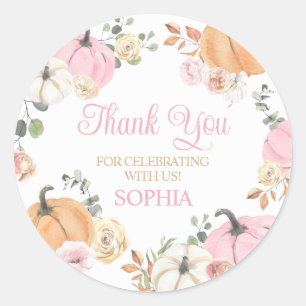Sticker Rond Fille Automne Citrouille Fête d'anniversaire
