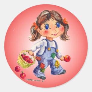 Sticker Rond FILLE AUX POMMES par SHARON SHARPE