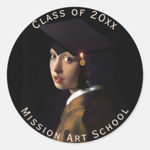 Sticker Rond Fille avec Casquette diplômé