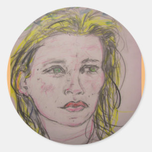 Sticker Rond fille avec des fleurs dans ses cheveux