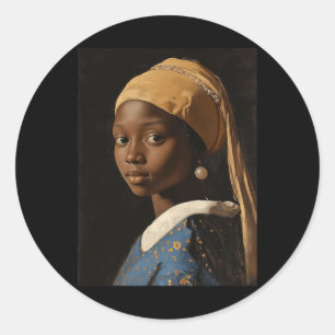 Sticker Rond Fille Avec La Perle Écoutant L'Histoire Noire Mois