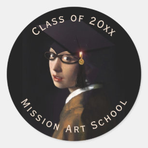 Sticker Rond Fille avec les lunettes Graduation
