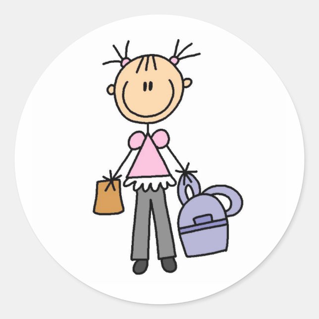 Sticker Rond Fille avec sac à dos (Devant)