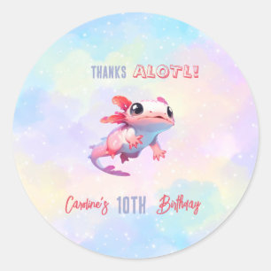 Sticker Rond Fille axolotl arc en ciel