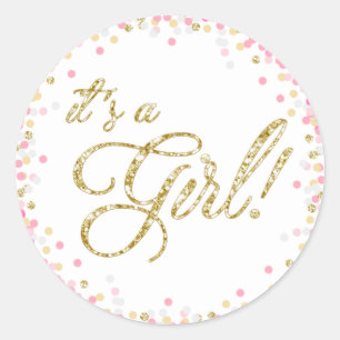 Sticker Rond Fille baby shower Monnaie Rose Gold Favoriser Tag