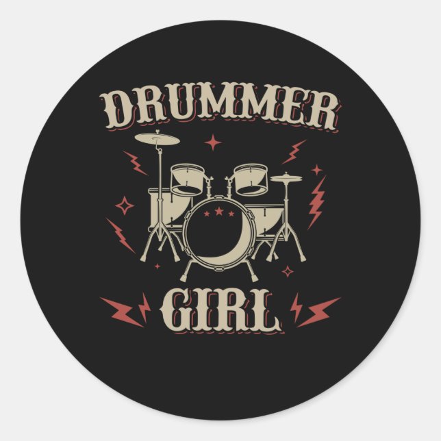 Sticker Rond Fille batteur | Tambours (Devant)