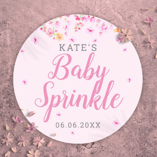 Sticker Rond Fille Bébé Fête Rose Aquarelle Fleur Florale