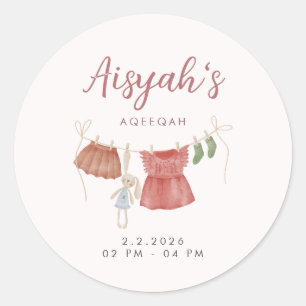 Sticker Rond Fille Bébé Rose Aquarelle Aqeeqah Classique