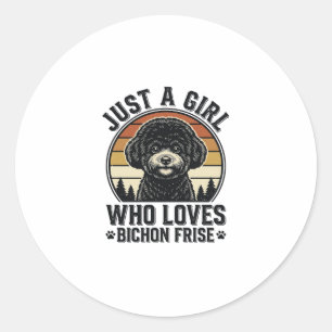 Sticker Rond Fille Bichon Frise Chemise Vintage pour Amoureux d