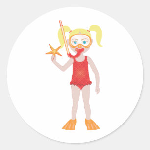 Sticker Rond Fille Blonde au Tubà masque