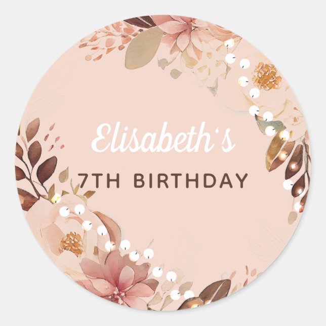 Sticker Rond Fille Bohème Personnalisée Anniversaire (Devant)