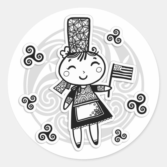 Sticker Rond fille bretonne (Devant)