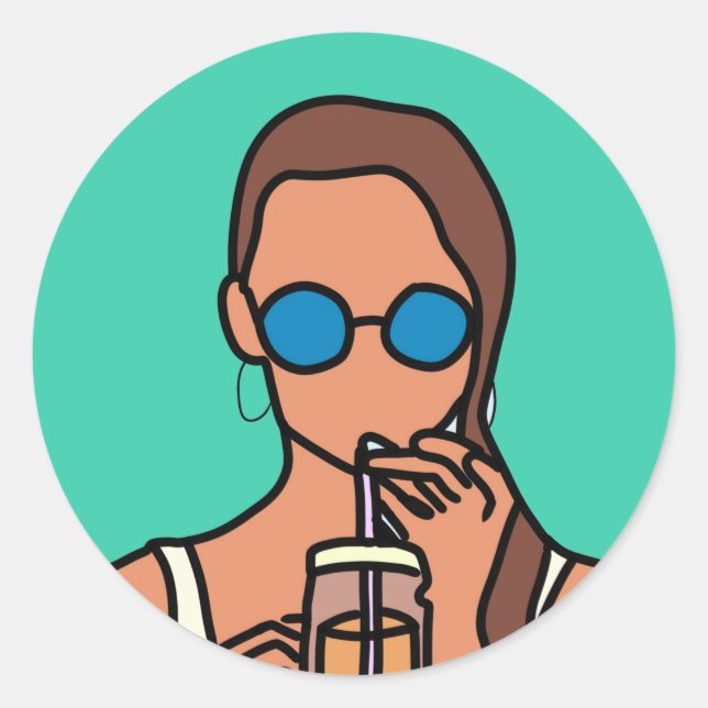 Sticker Rond Fille bubble thé ado moderne (Devant)