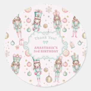 Sticker Rond Fille Casse-noix rose Merci d'anniversaire