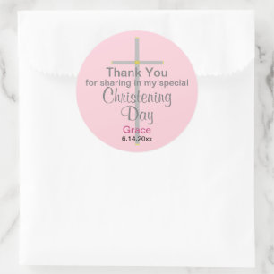 Sticker Rond Fille Christening Rose Merci
