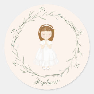 Sticker Rond Fille Communion priant