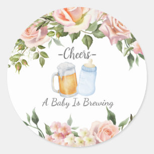 Sticker Rond Fille Couples Co Ed Baby shower Floral Rose