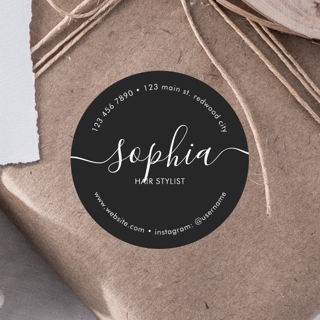 Sticker Rond Fille d'affaires Calligraphie noir (Créateur téléchargé)