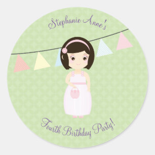 Sticker Rond Fille d'anniversaire à la table cadeau