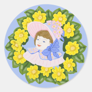 Sticker Rond Fille dans un chapeau de Pâques victorien