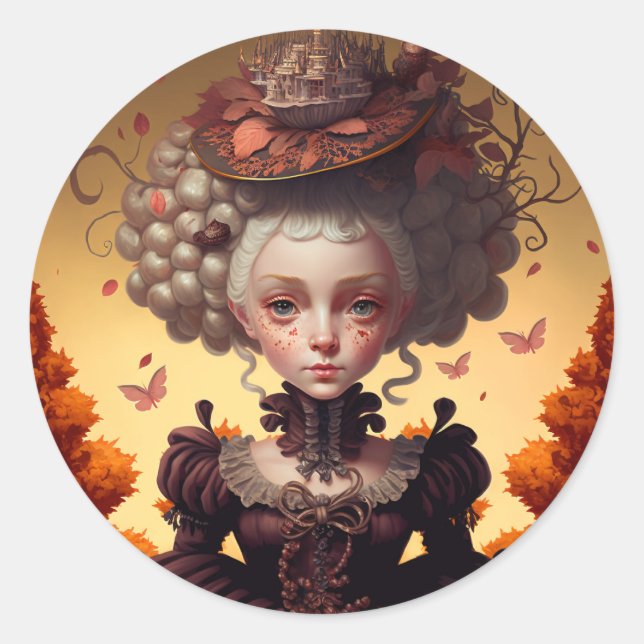 Sticker Rond Fille d'automne et son Casquette (Devant)