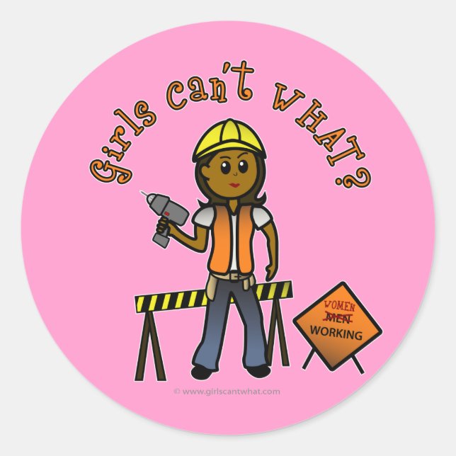 Sticker Rond Fille de construction sombre (Devant)