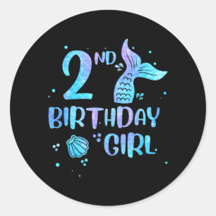 Sticker Rond Fille de deuxième anniversaire Sirène 2ème Tout-pe