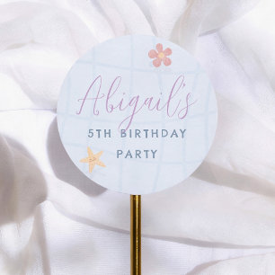 Sticker Rond Fille de fête d'anniversaire de piscine