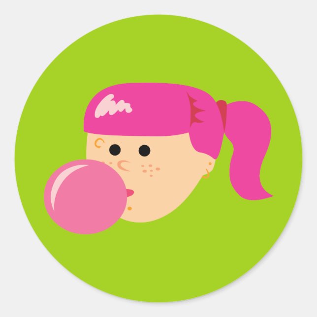 Sticker Rond Fille de gomme à bulle rose (Devant)