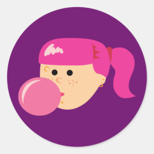 Sticker Rond Fille de gomme à bulle rose