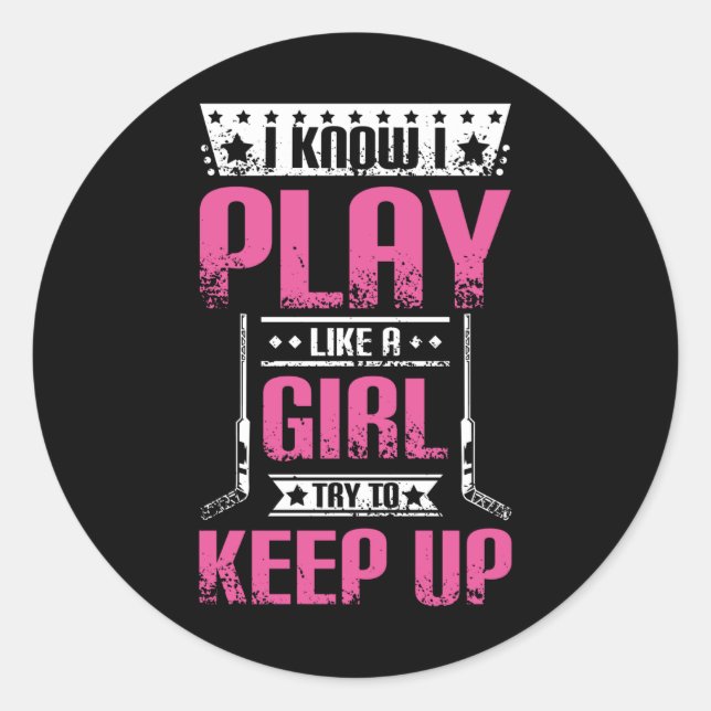 Sticker Rond Fille de hockey sur glace (Devant)