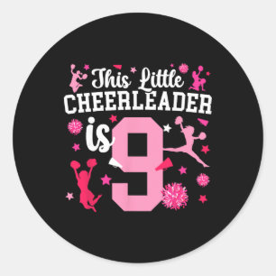 Sticker Rond Fille de la joie d'anniversaire 9 ans Cheerleader