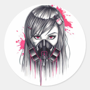 Sticker Rond Fille de Masque au gaz néon