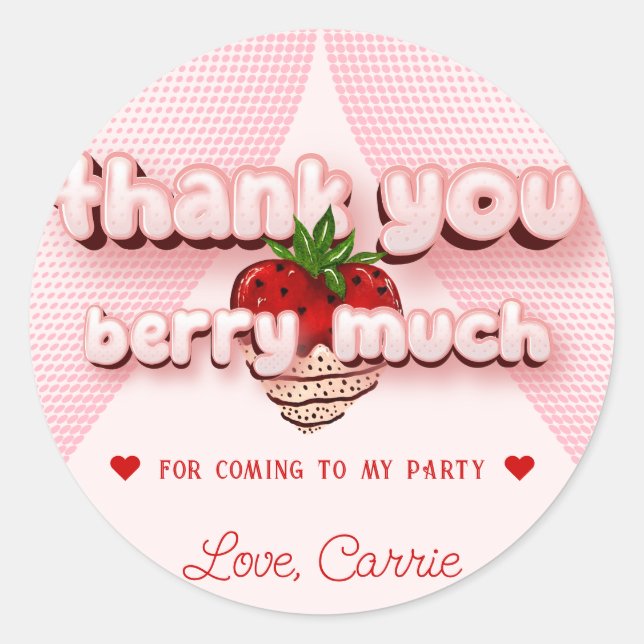 Sticker Rond Fille de paille rose Merci d'anniversaire beaucoup (Devant)
