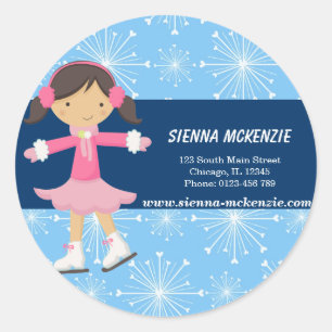 Sticker Rond Fille de patinage sur glace (bleu)