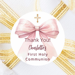 Sticker Rond Fille de ruban rose de première communion croix me