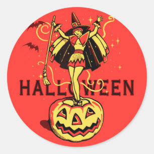 Sticker Rond Fille de sorcière de Halloween (cru)