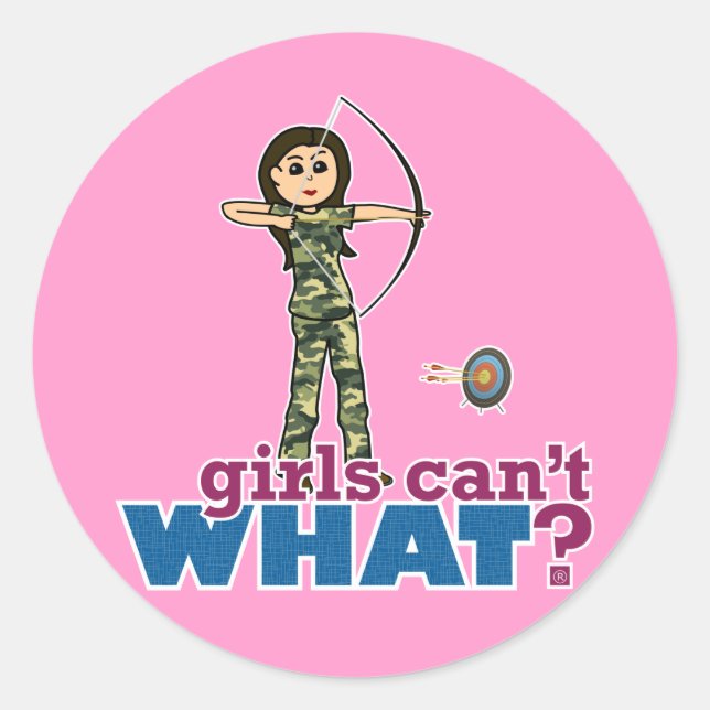 Sticker Rond Fille de tir à l'arc en camouflage - Lumière (Devant)