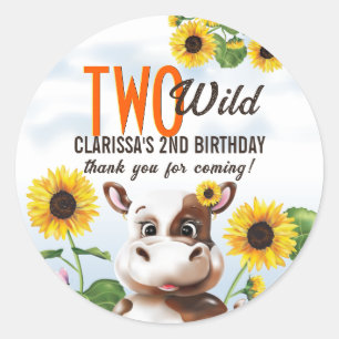 Sticker Rond Fille de Tournesol de vache Brown Deuxième anniver