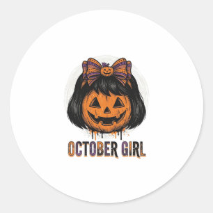 Sticker Rond Fille d'octobre Citrouille Arc Halloween Vecteur C
