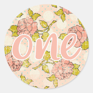 Sticker Rond Fille du 1er anniversaire Shabby Chic Roses Cottag