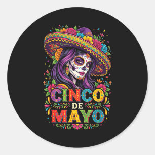 Sticker Rond Fille du Cinco de Mayo fiesta mexicaine 5 mai femm