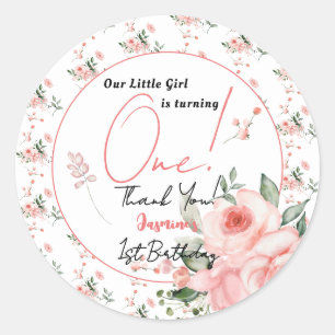 Sticker Rond Fille élégante aquarelle rose rose 1er anniversair