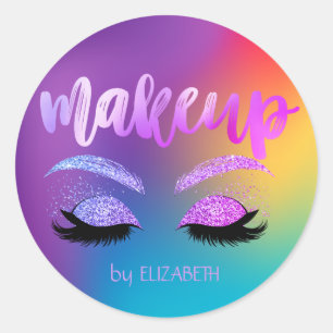 Sticker Rond Fille élégante modérée Paillettes Cils Holographiq