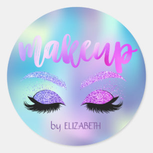 Sticker Rond Fille élégante modérée Paillettes Cils Holographiq