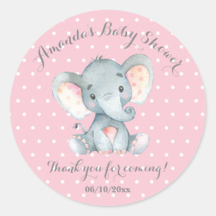 Sticker Rond Fille Eléphant Baby shower rose Merci Favor