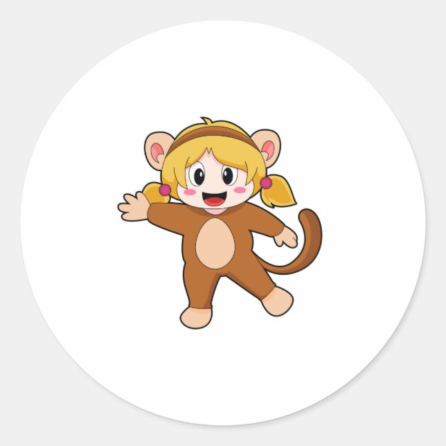 Sticker Rond Fille en costume comme singe (Devant)
