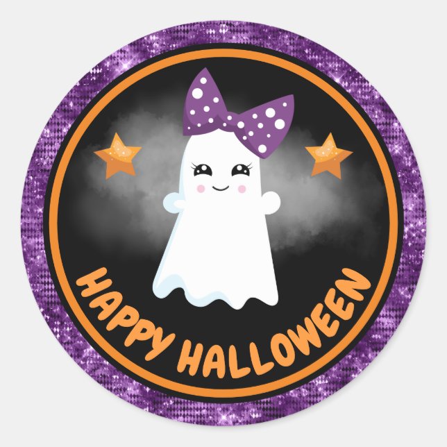 Sticker Rond Fille Enfant mignonne Fantôme & Parties scintillan (Devant)