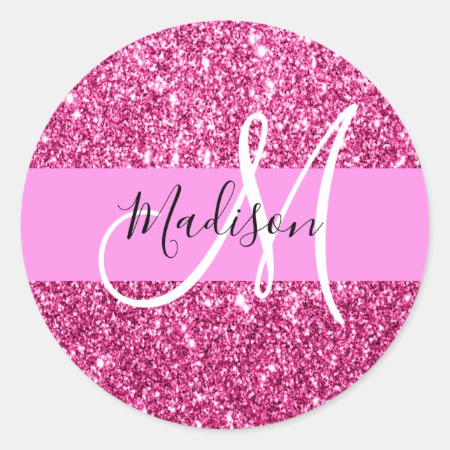 Sticker Rond Fille et Glam Parties scintillant rose chaud étinc (Devant)
